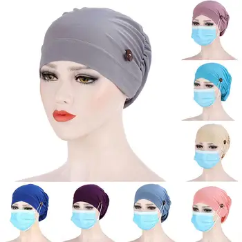 

Solid Muslim Turban Scarf for Women Knotted Button Inner Hijab Caps Muslim Bonnet Turban Hats Femme Musulman Turbante Mujer