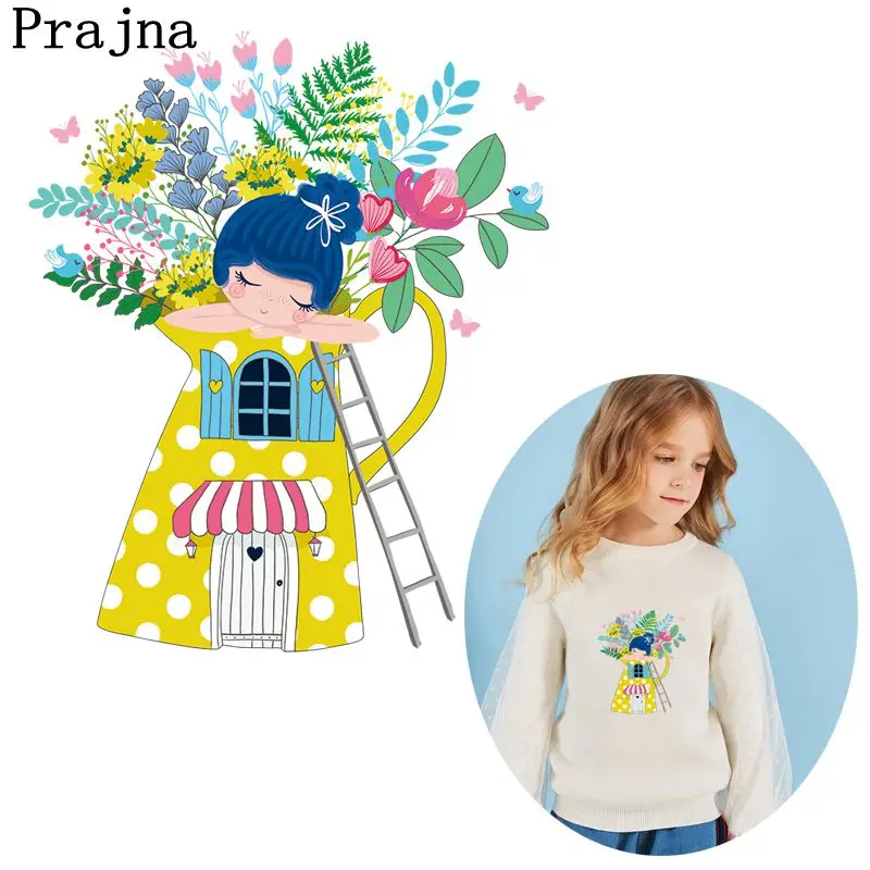 

Prajna Magic House Girls Iron On Heat Transfers Hot Vinyl Ironing Stickers On Kids Clothes Jackets DIY Stripes Thermal Patches
