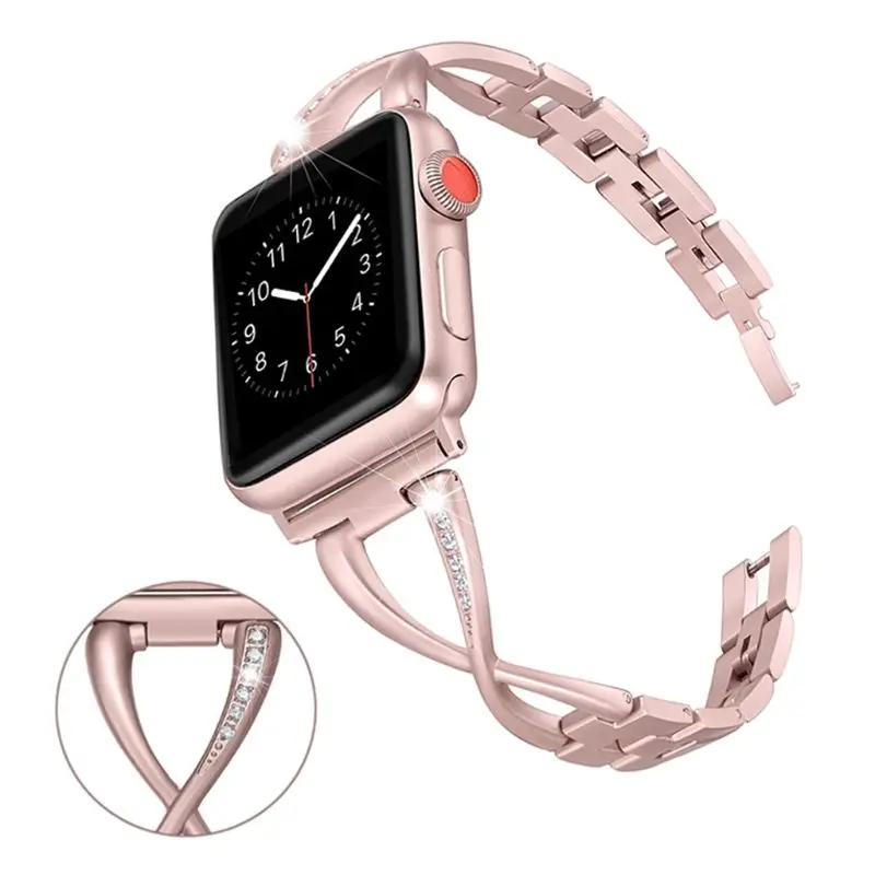 Женский ремешок для часов Apple, ремешок для часов 38 мм/42 мм/40 мм 44 мм, ремешок из нержавеющей стали с бриллиантами для iwatch серии 4 3 2, браслет