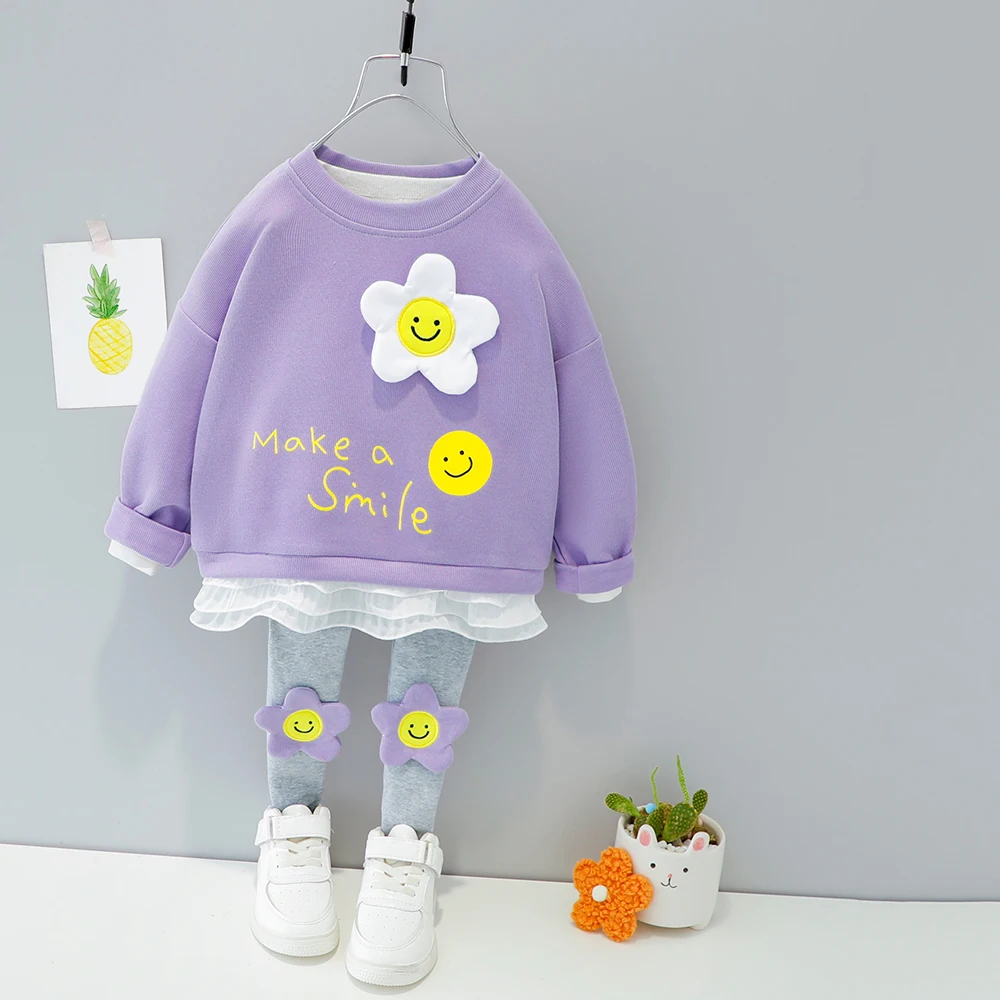 Cute Toddler Girl Clothes Set Autumn Kids Flower Pullover Long Sleeves 2pcs Outfit Sun Flower Children Girl Clothing Suit Kids Clothing Set Girls Clothing Set