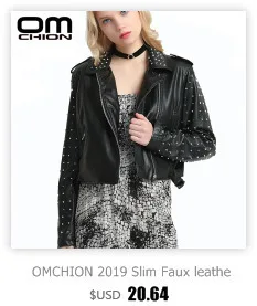 OMCHION тонкая искусственная кожа PU куртка панк заклепки женская мода зима осень мотоциклетная куртка черное пальто Верхняя одежда LMJ26