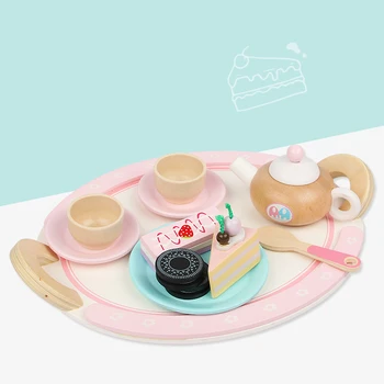 

Wooden Kitchen Toys Cute Dessert Tea Set Play House Educational Cosplay Toy Tableware Gift Children party kids toys play kitchen