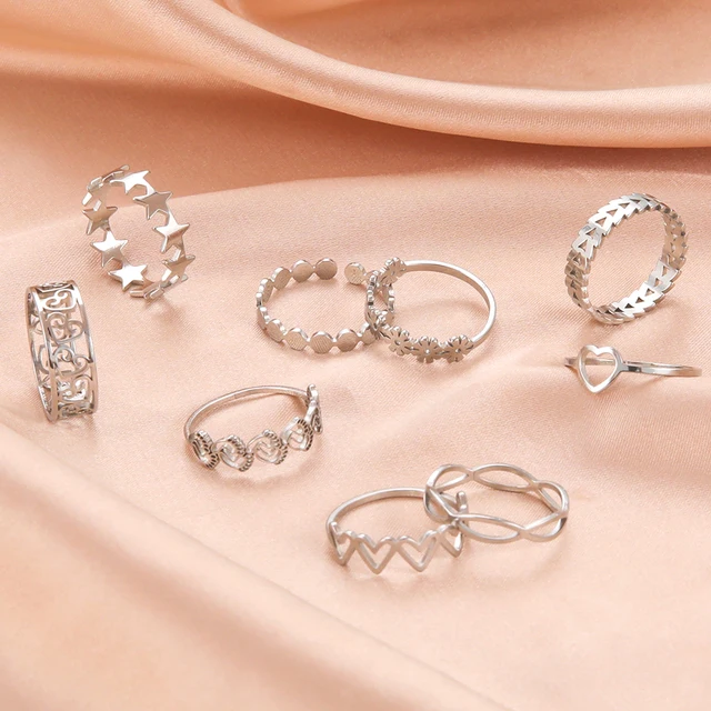 Teamer Women Ring Stainless Steel Heart Pentagram Blade Rings Men Couple Fashion Minimalist Jewelry Accessories Wedding Gifts 2