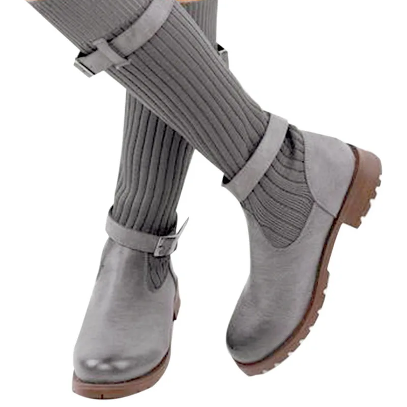 Puimentiua/женские облегающие высокие сапоги; модные замшевые женские ботфорты на высоком каблуке со шнуровкой; обувь больших размеров; - Цвет: grey 2
