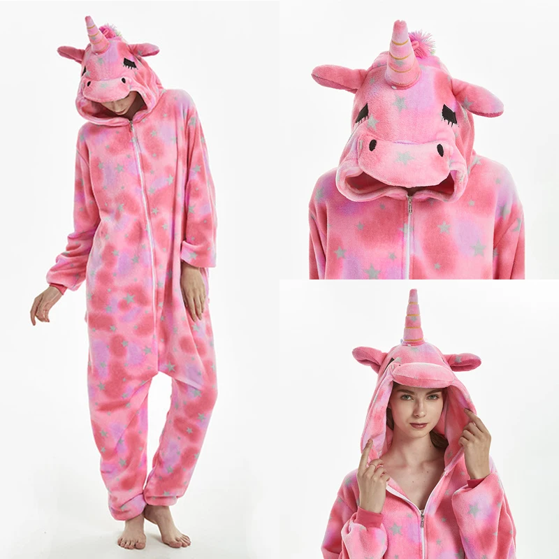 Пижамы с единорогом Kigurumi, зима, для взрослых, Ститч, Лев, тигр, комбинезоны, одежда для сна, комплекты с единорогом, для женщин, мужчин, унисекс, фланелевые комбинезоны