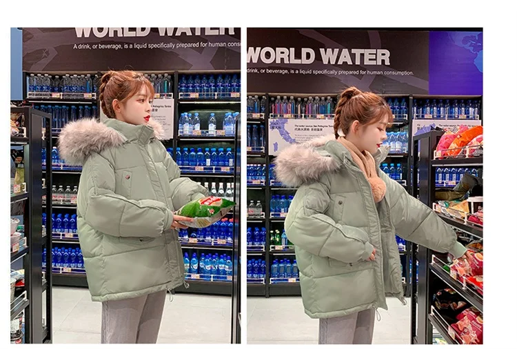 Новинка, теплое плотное зимнее пальто, женская куртка с меховым воротником и капюшоном, пуховик с хлопковой подкладкой, Длинная зимняя парка для женщин, Sz86