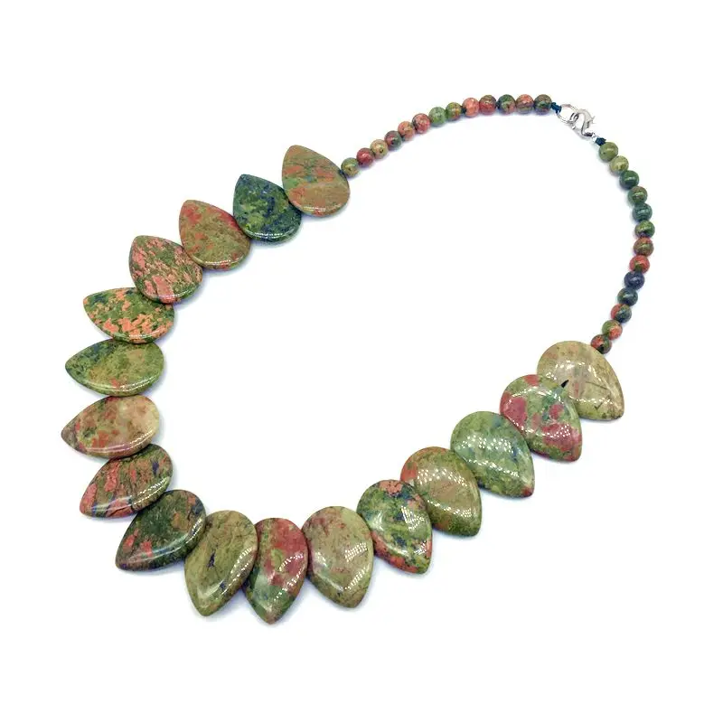 unakite Ожерелья с подвесками модные каменные бусины колье Висячие бусины 18x25 мм лунный камень оникс, сердолик камень тигровый глаз вечерние подарки - Окраска металла: unakite