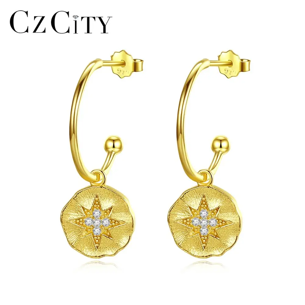 CZCITY новый корейский дизайн большой круг 925 стерлингового серебра серьги для