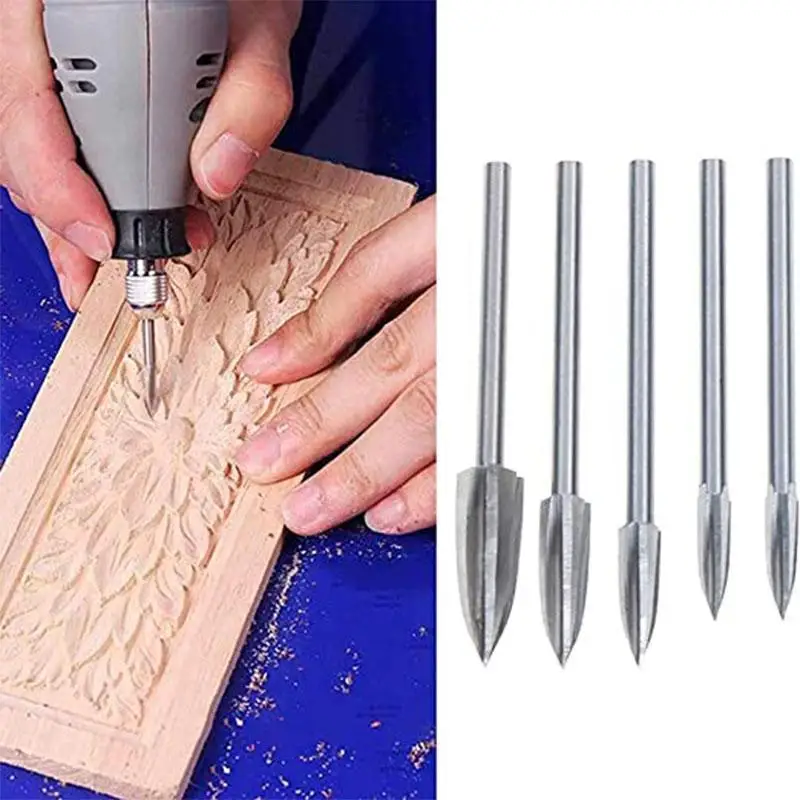 5PCS Wood Carving Drill Bit Steel Carving Drill Bit Set Used for Woodworking Carbide Solid Grinding Drill Bit Carving Engraving wood pellet maker