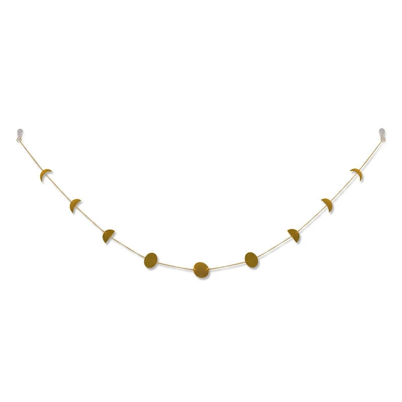 Moon Phase Wall Art, Moon Garland with Chains Celestial, Boho Gold Shining Wall Hanging Ornaments, Room Wall Decor for Apartment