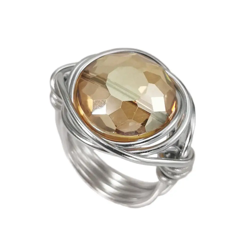 FR072Champagn Silver MANILAI, бохо, ручная работа, большой кристалл шампанского, кольца для женщин, модные ювелирные изделия, золотой цвет, проволока, спиральные бусины, кольцо на палец - Цвет основного камня: FR072Champagn Silver