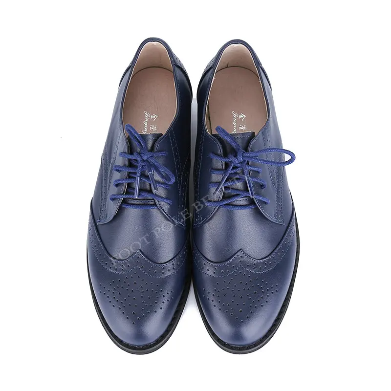 Винтажные туфли на плоской подошве тонкая обувь из натуральной кожи женские оксфорды женская обувь Brockden обувь для пар на шнуровке цвет темно-синий - Цвет: Небесно-голубой