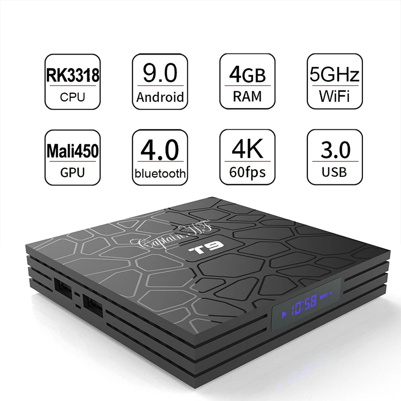 Captain HF T9 Smart tv Box 4 ГБ 32 ГБ 64 Гб RK3318 Android 9,0 медиаплеер 1080P H.265 4K Google плеер телеприставка Смарт ТВ Приставка