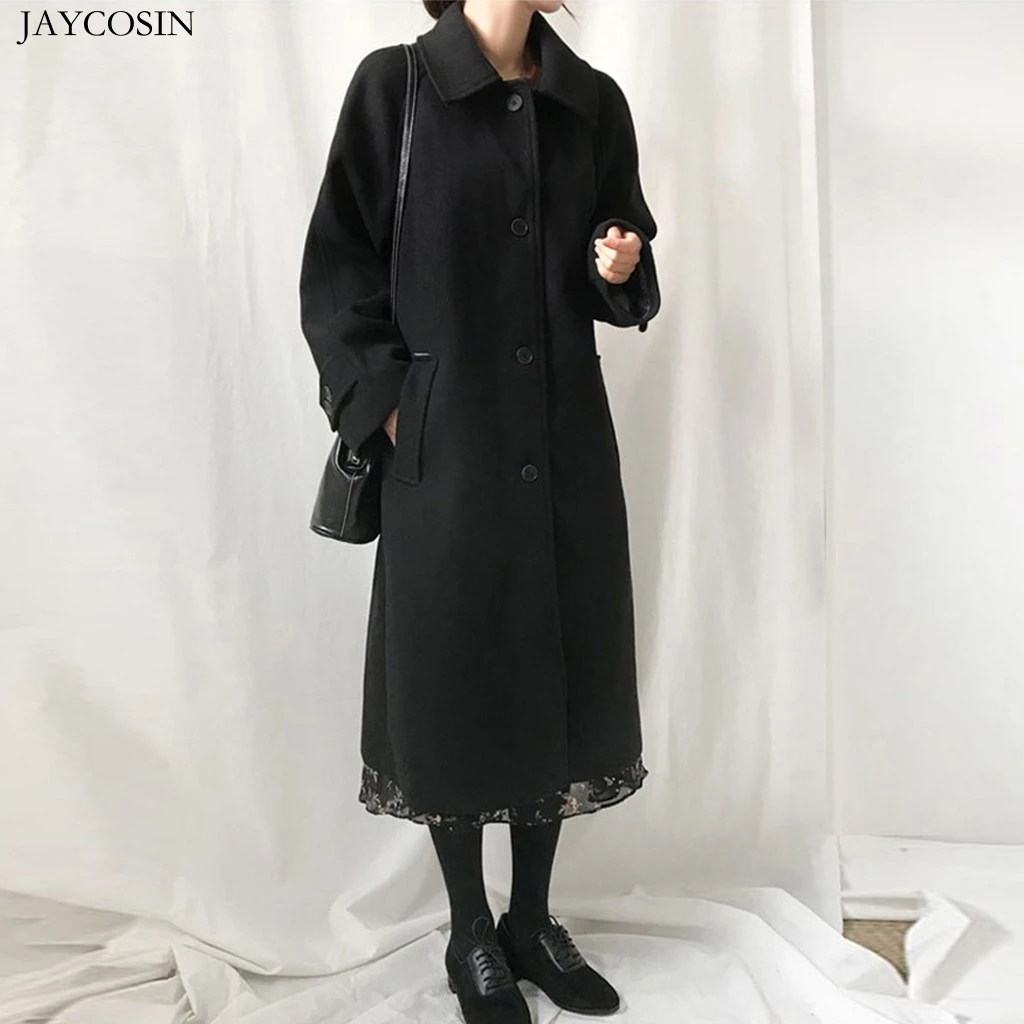 JAYCOSIN шерстяное пальто X-Long женское офисное однотонное зимнее офисное повседневное шерстяное пальто с длинным рукавом и пуговицами