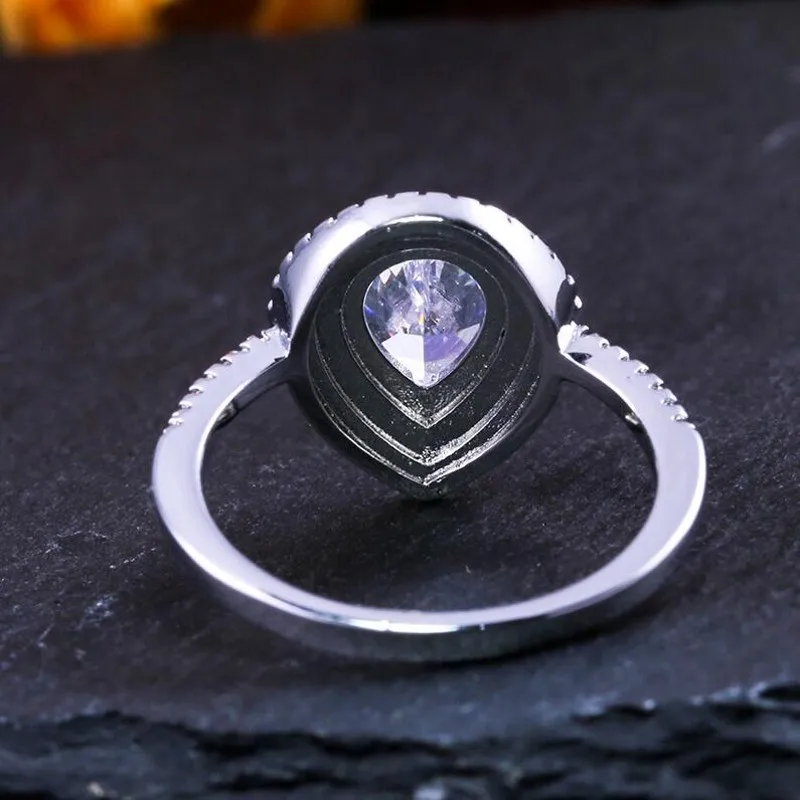 Sparkling Cut Luxury Jewelry 925 Sterling Silver Drop Water 5A Cubic Zirconia Pave CZ Eternity Party Women Wedding Band Ring