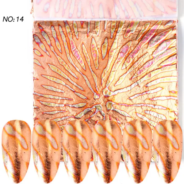 1 шт. бронзовые золотые наклейки для ногтей, зимние золотые медные слайдеры с листьями, голографическое искусство ногтей, украшения, маникюрные обертывания LE1546 - Цвет: 14