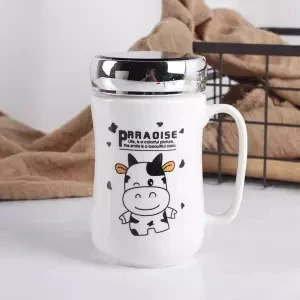 Керамическая чашка с крышкой кружка чашка Простая Офисная мультяшная зеркальная чашка креативные домашние милые чашки и кружки на заказ чайная кружка кофейная кружка керамическая - Цвет: 450ML