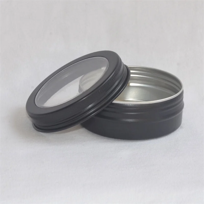 200pcs 60Ml/2oz Matt Black Round Aluminum Tins Cans Screw Clear Window Cover Cosmetic Sample Storage Case Containers Jar 3