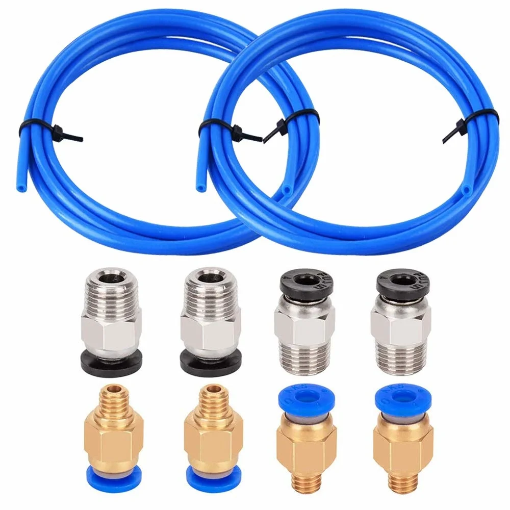 2pcs Tube (1M) + 4pcs PC4-M6 Fittings + 4pcs PC4-M10 Male Straight Pneumatic PEFE Tube Push Fitting Connector for 3D Printer