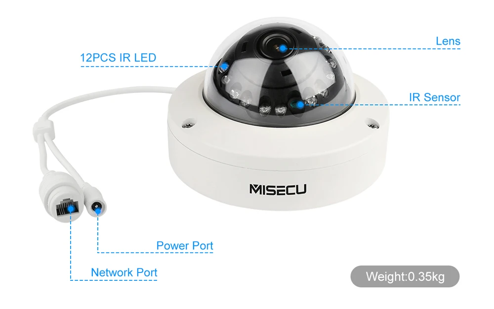 Камера видеонаблюдения MISECU 2 8 мм антивандальная 1080P H.265 48 В POE металлический