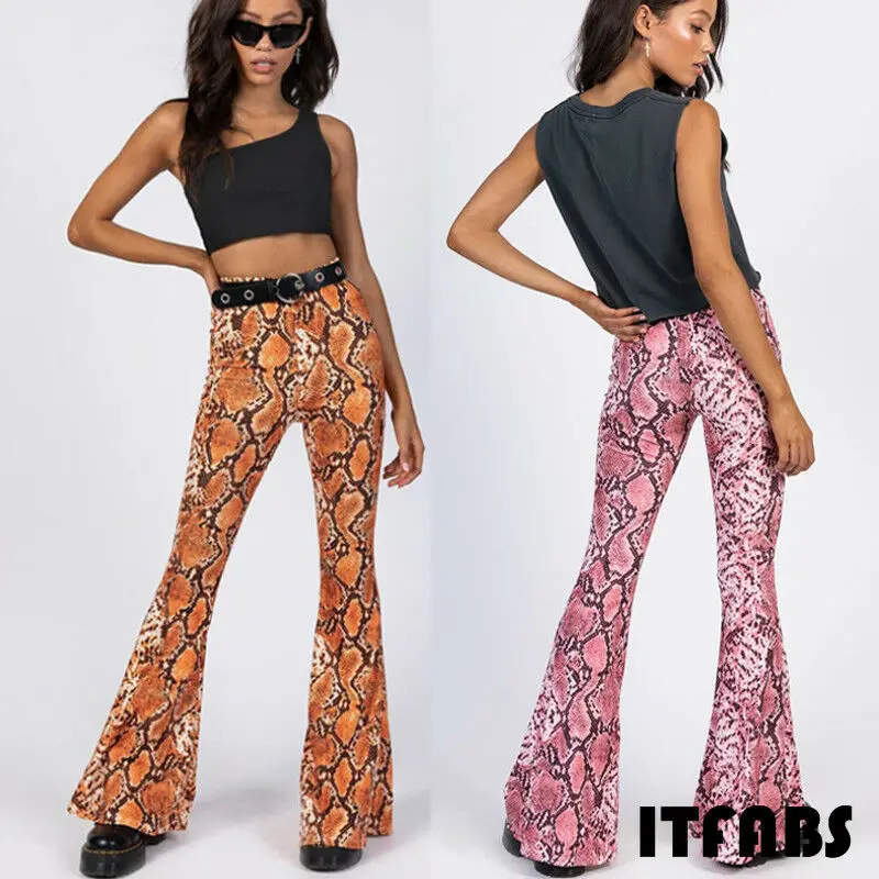 New 2020 Women's Flare Sexy Snake skin Bell Bottom Stretch High Waist Pants Trousers Ladies Long Snake Pants Fashion Streetwear New 2020 Women's Flare Sexy Snake skin Bell Bottom Stretch High Waist Pants Trousers Ladies Long Snake Pants Fashion Streetwear