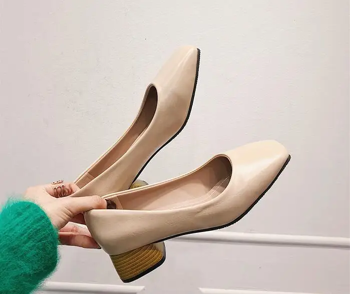 EOEODOIT/Коллекция года; сезон весна-осень; кожаные туфли-лодочки на среднем квадратном каблуке; слипоны с квадратным носком; женская повседневная обувь на массивном каблуке