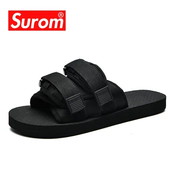 

SUROM Soft Comfortable Flip Flops Fashion Outdoor Sea and Beach Casual Men Slipper Black White Home Slippers Male Non-slip