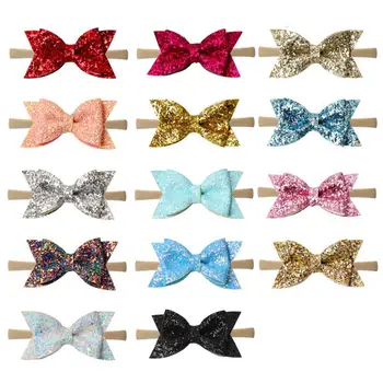 

30pc/lot 3.5" Newborn Baby Girls Glitter Bows Nylon Headbands Super Soft Elastic Stretchy Knot bows Head band Hair Accessories