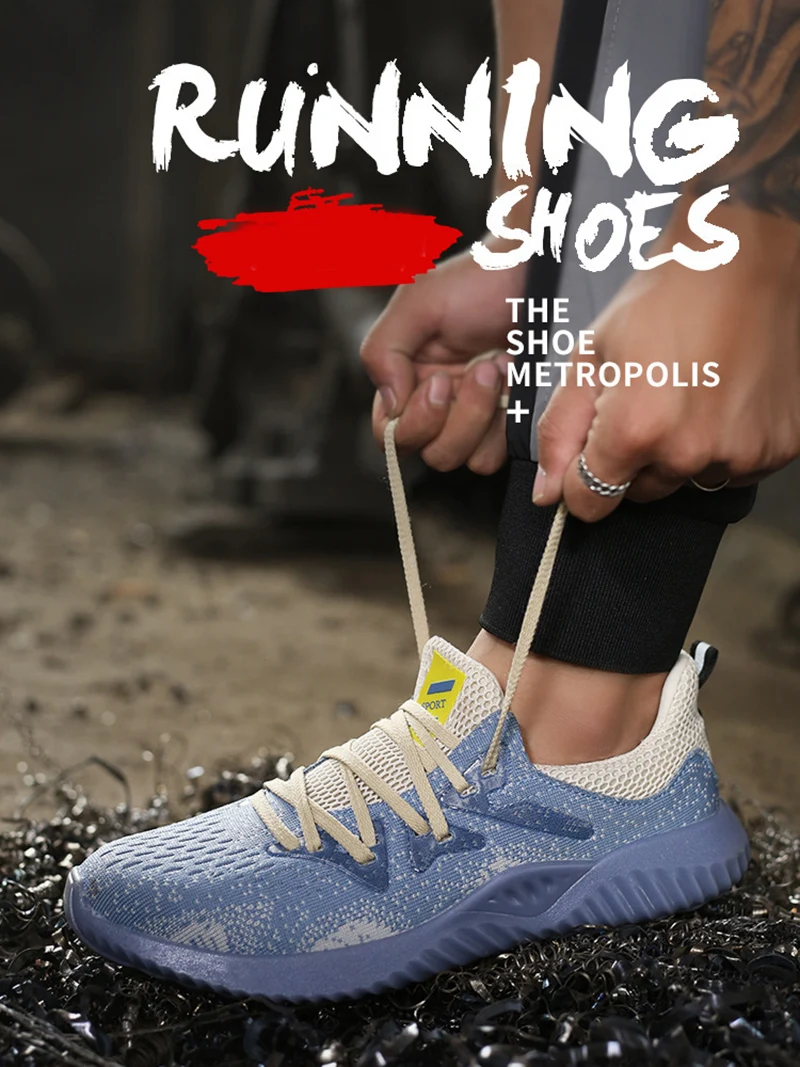 Flying Woven Labor Insurance Shoes Smash-proof Puncture Safety Safety Shoes Lightweight Breathable Mesh Sports Work Shoes Men
