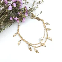 Qi fu аксессуары многослойный ножной браслет женские универсальные кисточки Многослойные листья жемчужный браслет для ног