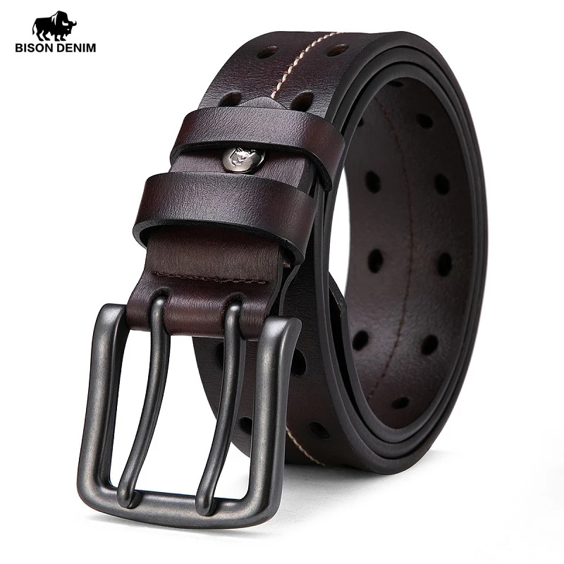 Ремень BISON DENIM N70261 мужской кожаный пояс из натуральной воловьей кожи с пряжкой