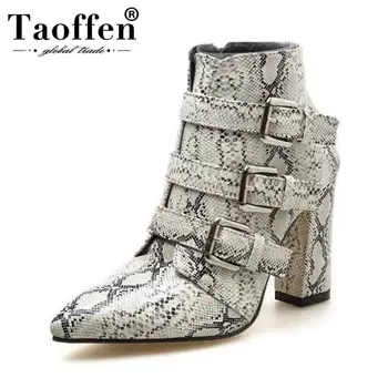 

Taoffen 2020 Sexy Woman Buckle Ankle Boots Snakeskin Pattern Stylish Pointed Toe Zipper Shoes Woman Footwear Botas Size 35-40