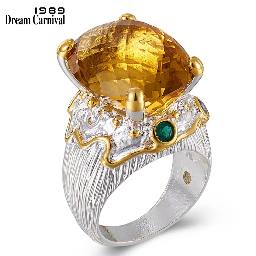 Koop DreamCarnival 1989 Nieuwe Aankomen Crown Look Vrouwen Trouwringen Kussen Cut Zirkoon Grote Zilver Goud Kleur Elegante Sieraden WA11717