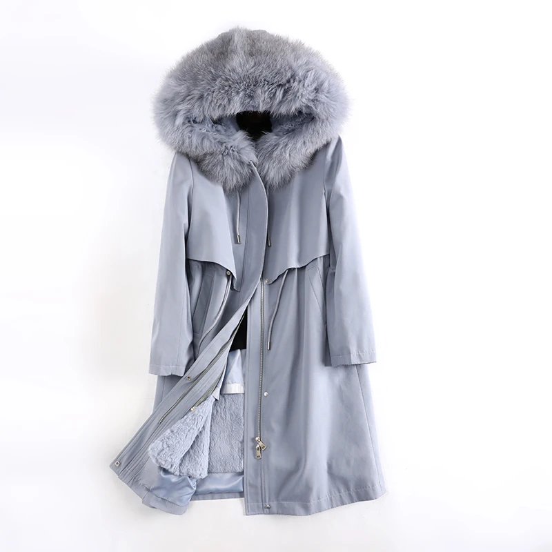 Real Fur Coat Winter Coat Women Clothes Real Fox Fur Collar Rabbit Fur Coat Women Hooded Warm Parka Female Ladies Overcoat