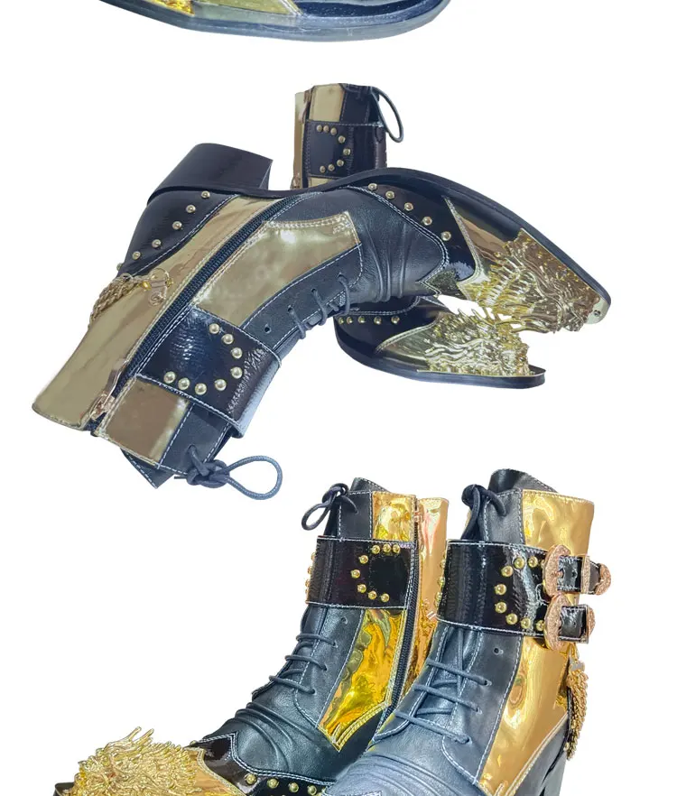 Herren-Stiefeletten aus echtem Leder mit spitzer Zehenpartie und hohem Absatz, verziert mit Nieten und Schnallen, luxuriöses, erhöhtes Schuhwerk für Frühling, Modell Catwalk Soci – Detail 15