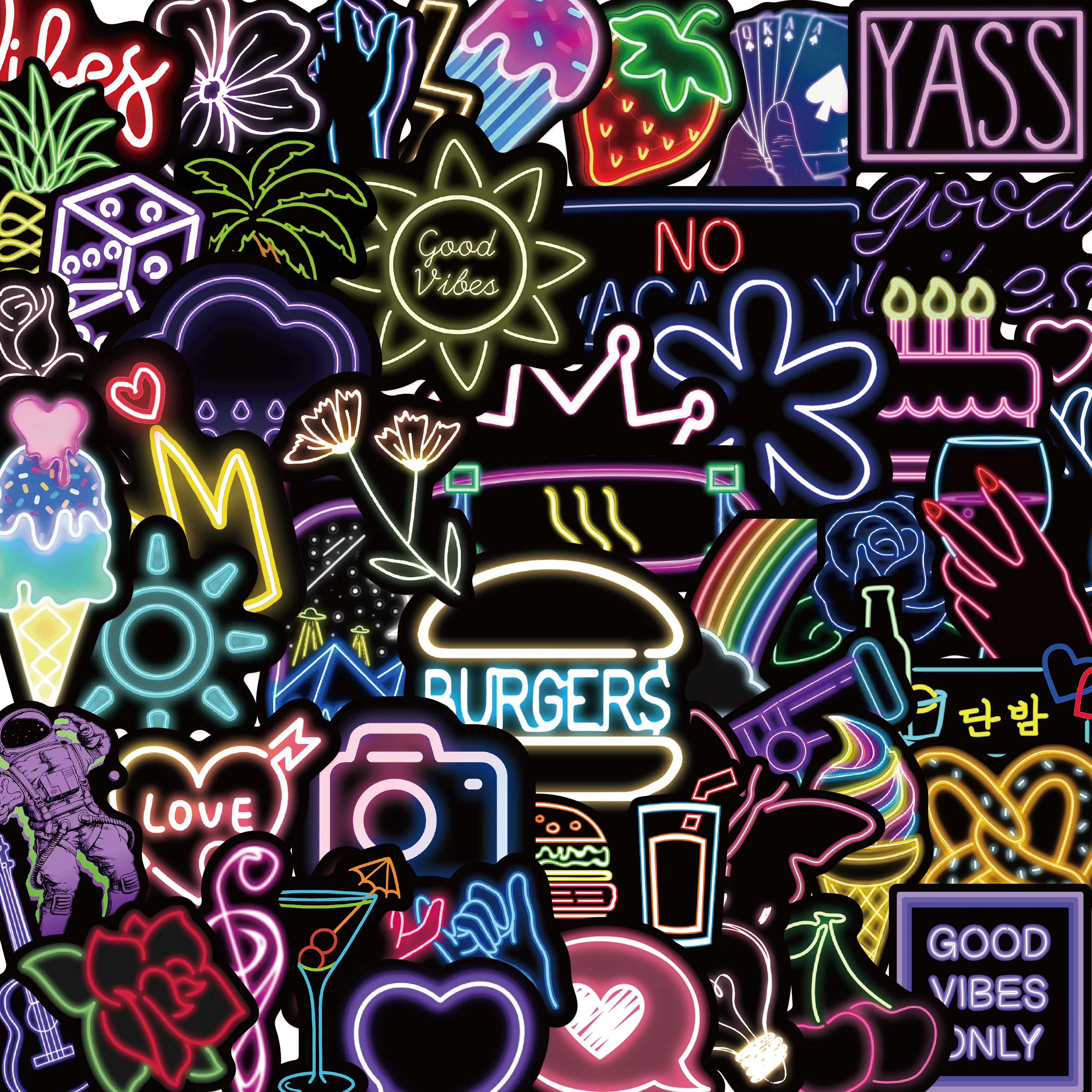 

10/50PCS Cartoon Neon Light Graffiti Stickers Car Guitar Motorcycle Luggage Suitcase DIY Classic Toy Decal Sticker for Kid