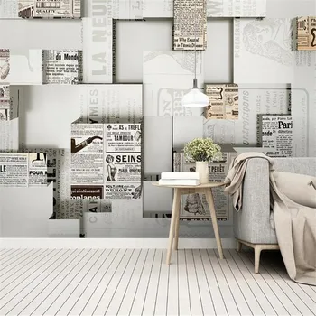 

Large 3D Wallpaper Mural Custom Nordic Personality Abstract Geometric Retro Newspaper Background Wallpaper Mural