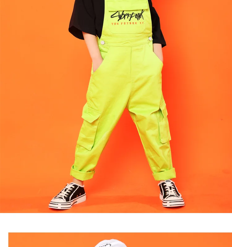 Kid Hip Hop Clothing Black Casual T Shirt Tops Loose Bib Pants for Girls Boys Jazz Dance Costumes Ballroom Dancing Clothes Wear