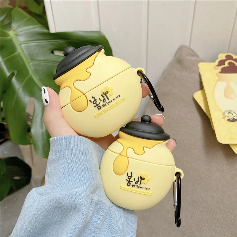 

Case for Airpods 1 2 Bluetooth Earphone Case for Airpods Pro Accessories Protective Cover Cute Silicone with Keychain Honey Pot