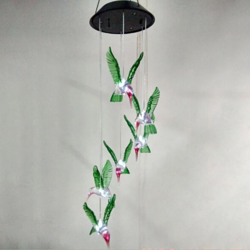 Wind Chimes Color Changing LED Solar Lamp Home Garden Solar Decor Outdoor Party Hummingbird Hanging Decoration Lamp
