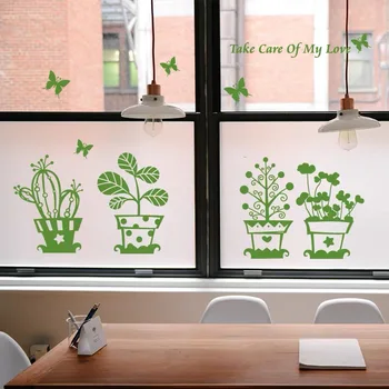 

Window Film Stickers Glass Sticker Long-lasting Quick DIY Easily Remove Flower Cactus Decoration for shop windows
