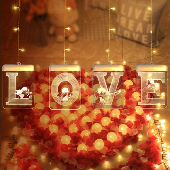 

LOVE Letters LED 3D Strings Light Garland Decoration Wedding Marriage Decorative Curtain Lights 100cmx70cm DV 5V USB Safe Power