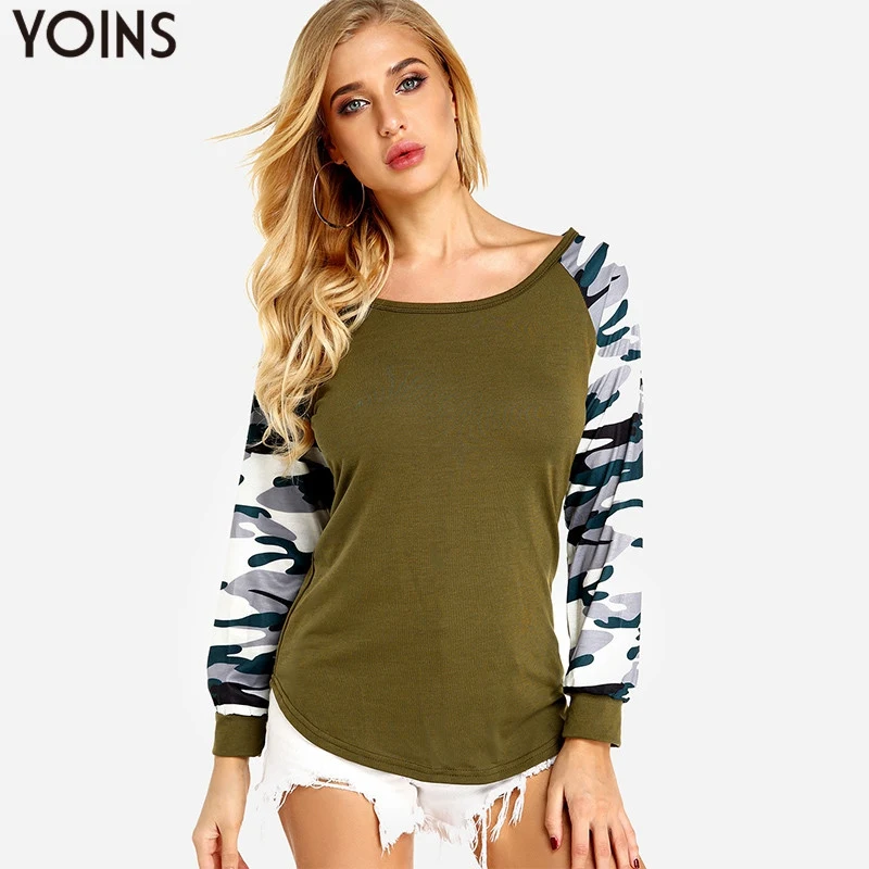 YOINS женские толстовки с камуфляжным принтом свитера осень весна 2020 Пуловеры