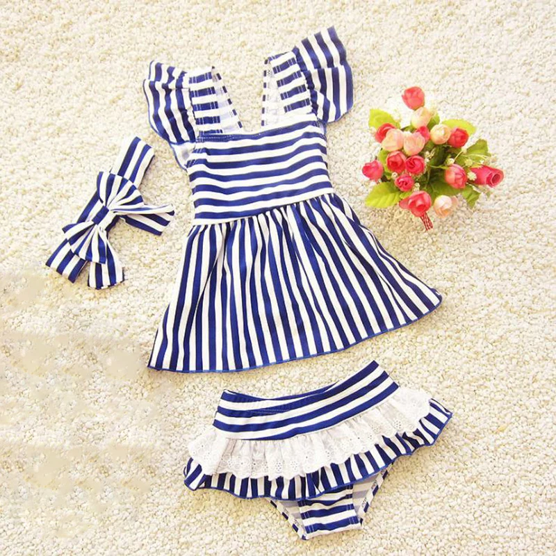 В этническом стиле Стиль узор Детские купальники для девочек трехшовный короткий рукав юбка купальный костюм для девочек пляжное платье для маленьких; детская одежда для плавания