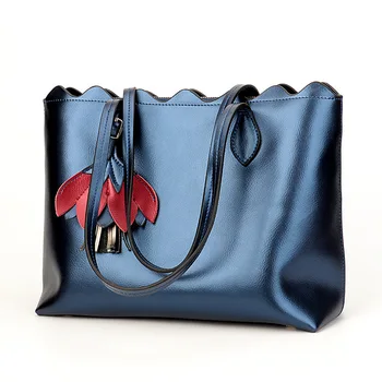 

Summer Luxury Women Handbags Genuine Leather Female Shoulder Bags Silver Tote Bag Large Capacity Ladies Shopping Bags Blue