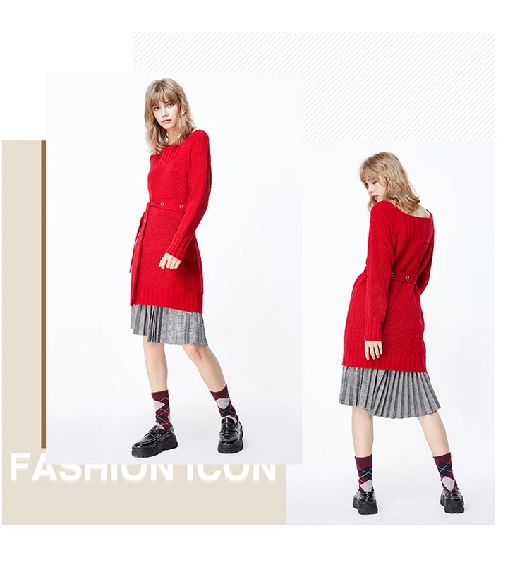 ONLY Autumn Winter Women's Loose Fit Cinched Waist Knit Dress | 119346523