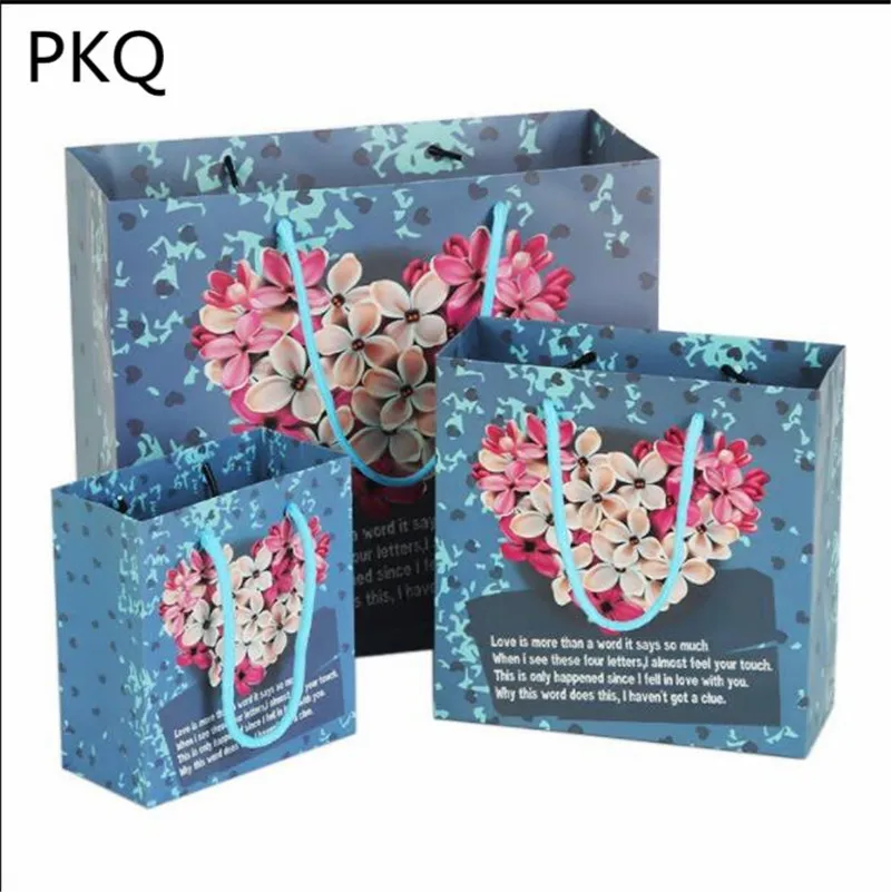 

10pcs High Quality Blue Paper Packaging Bag Flower Printed Cardboard Present Box Wedding Party Birthday Favor Gift Bags