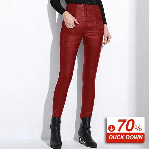 Red 70 duck down GareMay, зимние женские брюки, утиный пух, бархат, высокая талия, обтягивающие, теплые, формальные, брюки, женские, черные, с эластичной талией, рабочие брюки для женщин - Цвет: Red 70 duck down