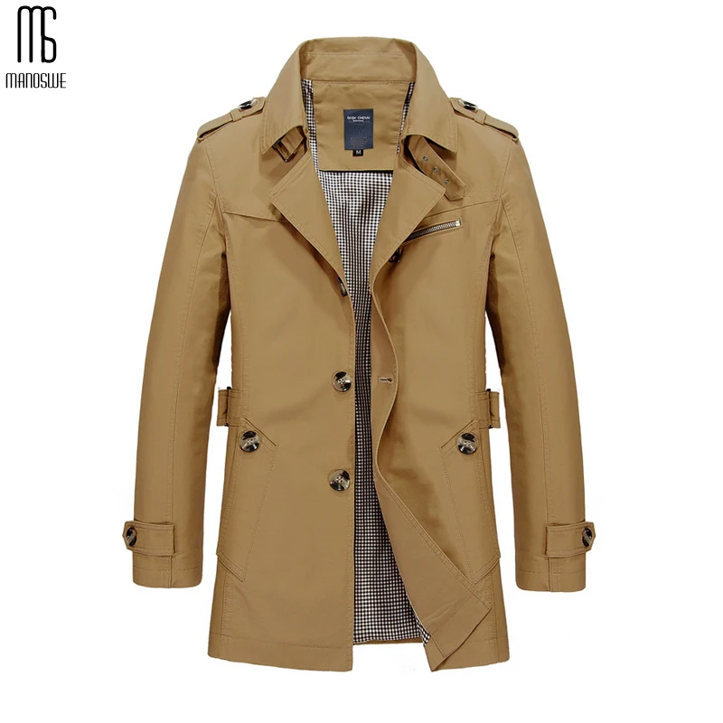 Manoswe Long Trench Coat Men New Men's Spring Casual Jacket Windbreaker Outerwear High Quality Fashion Long Coat