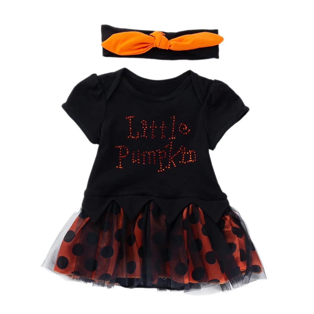 Газовое платье на Хэллоуин с короткими рукавами и надписью «Little Pumpkin»; комплект одежды для малышей
